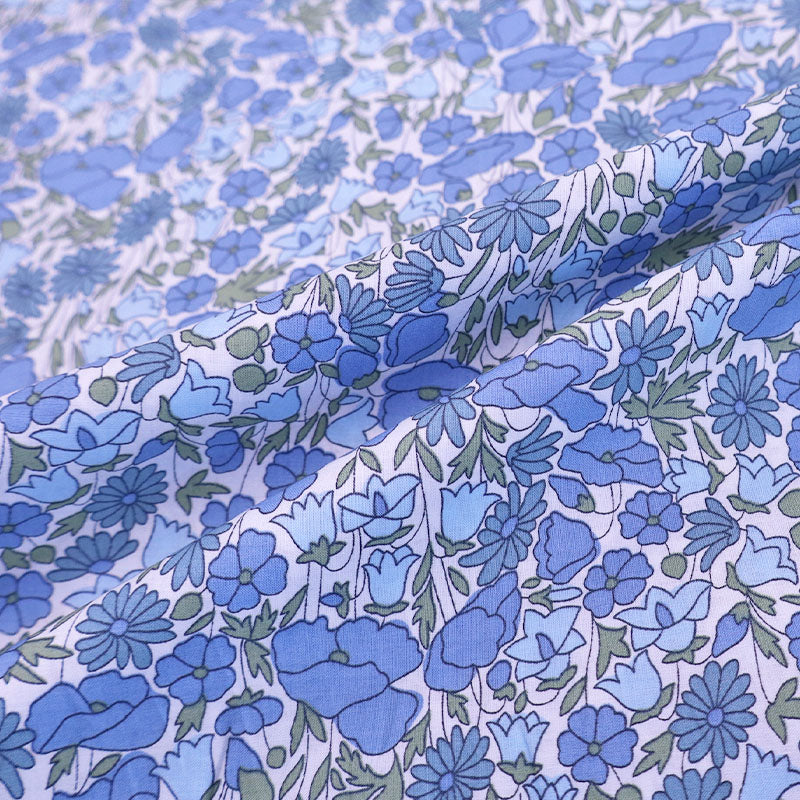 Blue Floral 100% Cotton Lawn Fabric - Petal