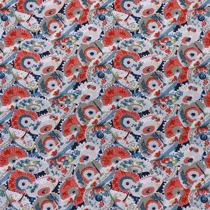 100% Cotton Red and Blue Floral Cotton Lawn Fabric