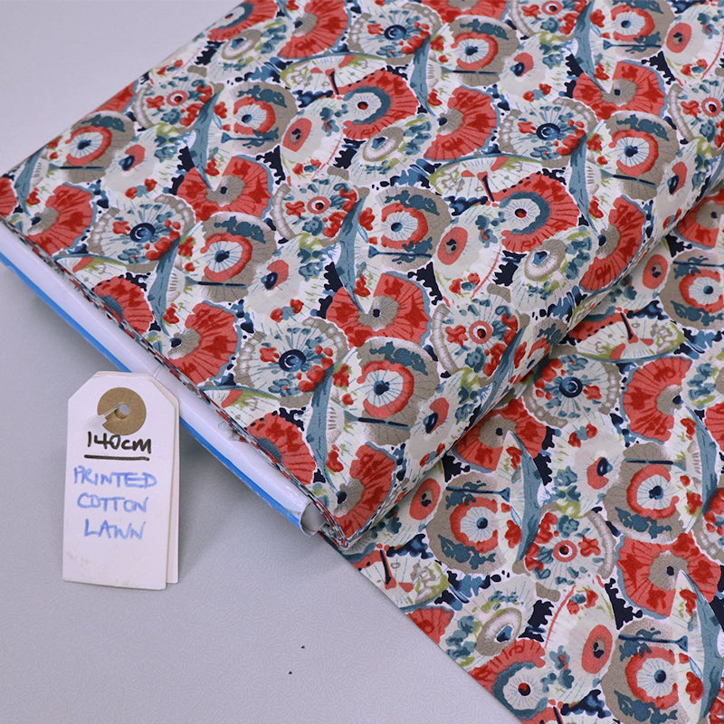 100% Cotton Red and Blue Floral Cotton Lawn Fabric