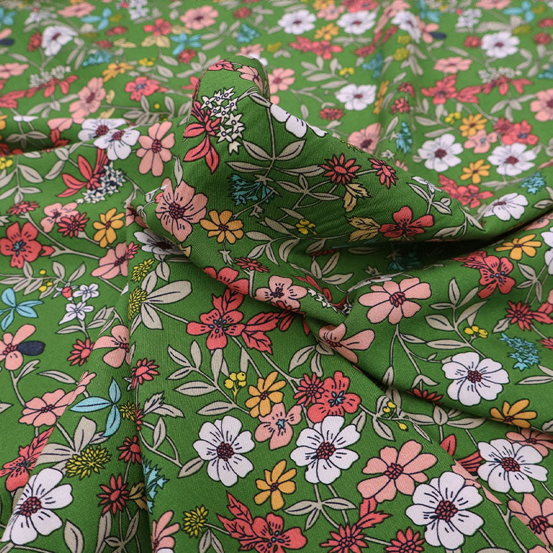 Green floral viscose fabric