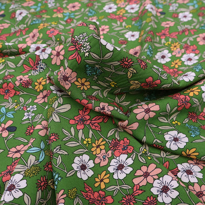 Green floral viscose fabric