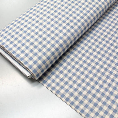 pale blue gingham fabric in 100% stonewashed cotton fabric