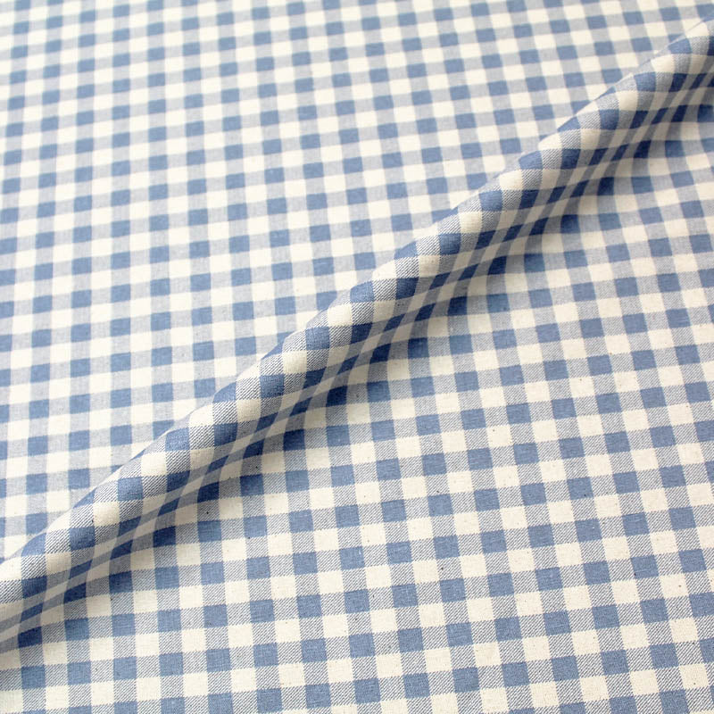 pale blue gingham fabric in 100% stonewashed cotton fabric