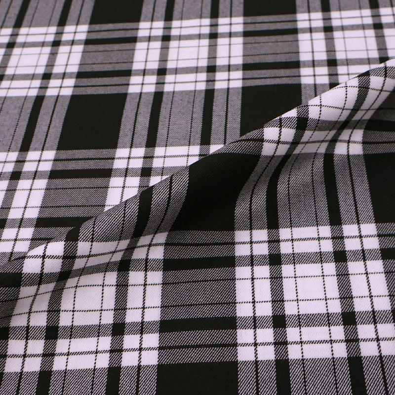 65% Polyester 35% Viscose Tartan Dressmaking Fabric - Black and White