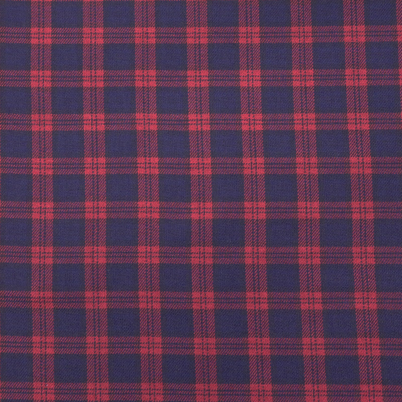 65% Polyester 35% Viscose Tartan Fabric - Burgundy and Navy