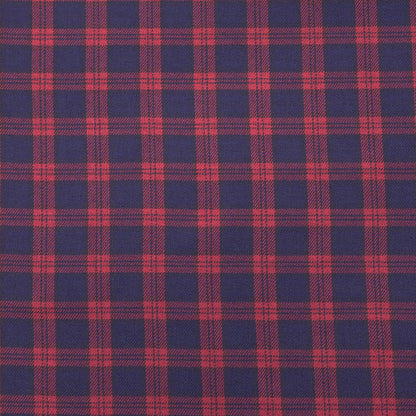 65% Polyester 35% Viscose Tartan Fabric - Burgundy and Navy