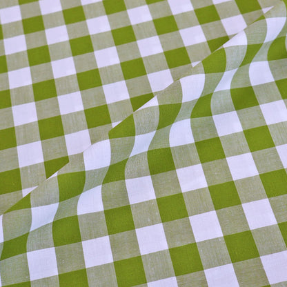 100% Cotton Olive Green Large Gingham Fabric