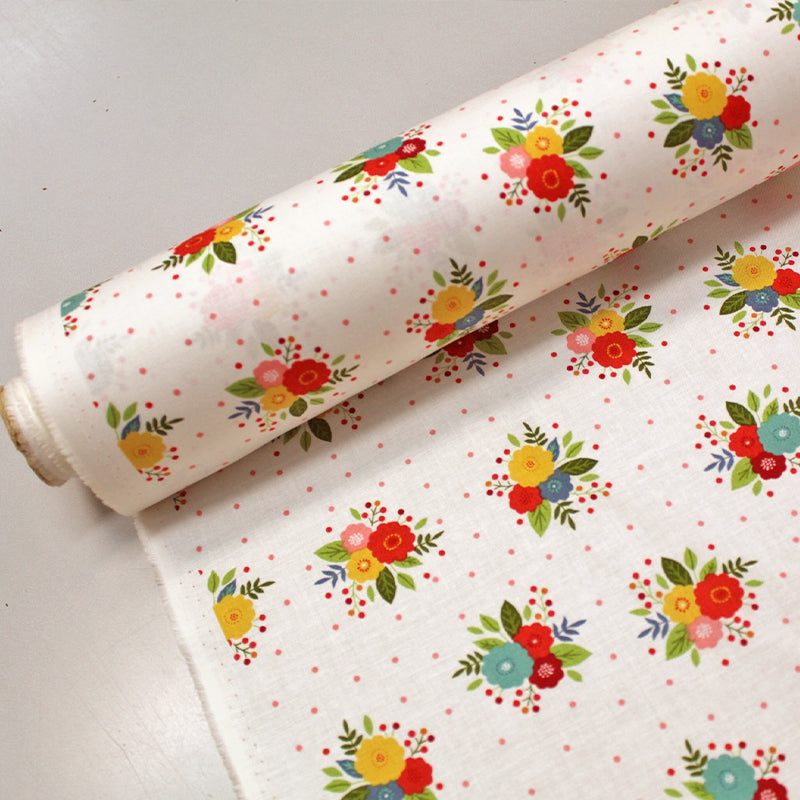 Cream Rose Print Floral Fabric