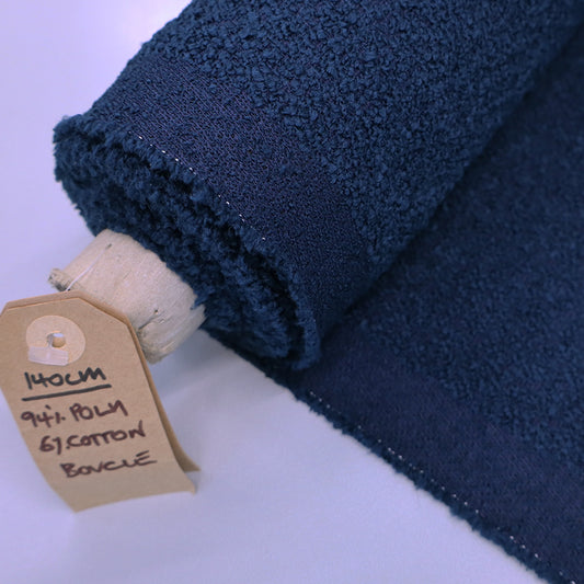 94% Polyester 6% Cotton Furnishing Boucle Fabric - Navy Blue