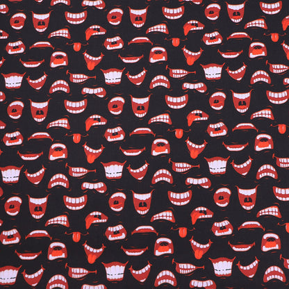 Black Novelty Cotton Fabric - smile print