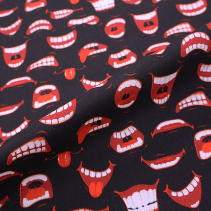 Black Novelty Cotton Fabric - smile print