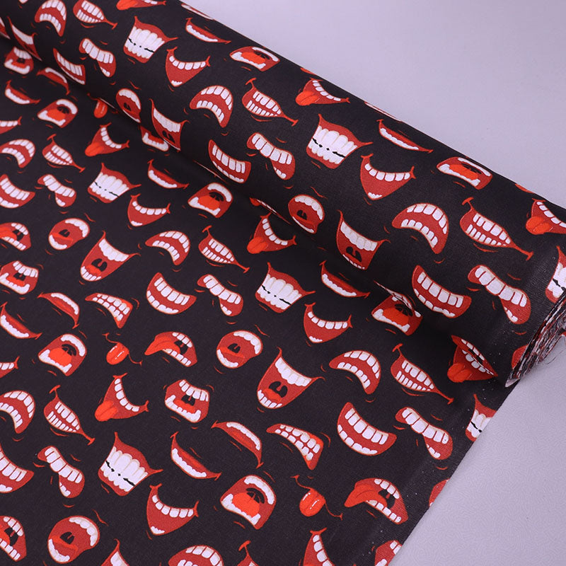 Black Novelty Cotton Fabric - smile print