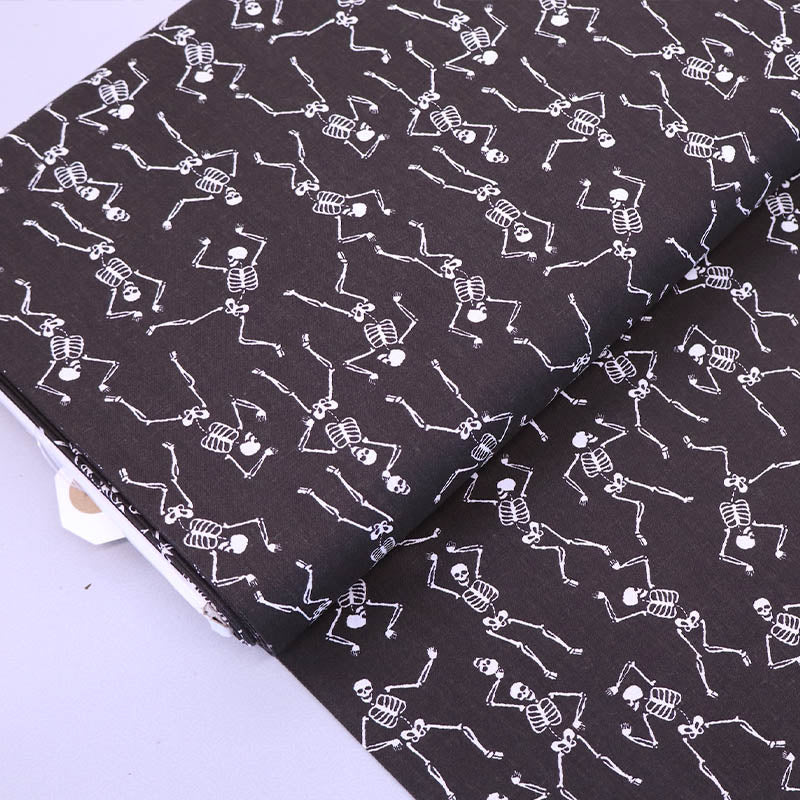 100% Cotton  Black Skeleton Print Cotton Fabric