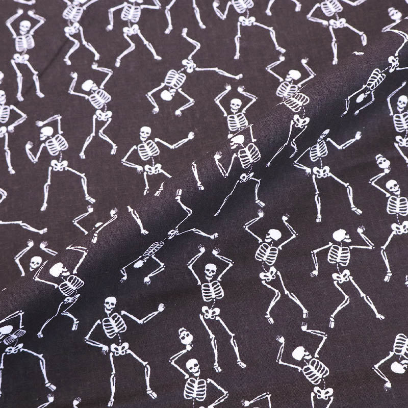 100% Cotton Black Skeleton Print Cotton Fabric