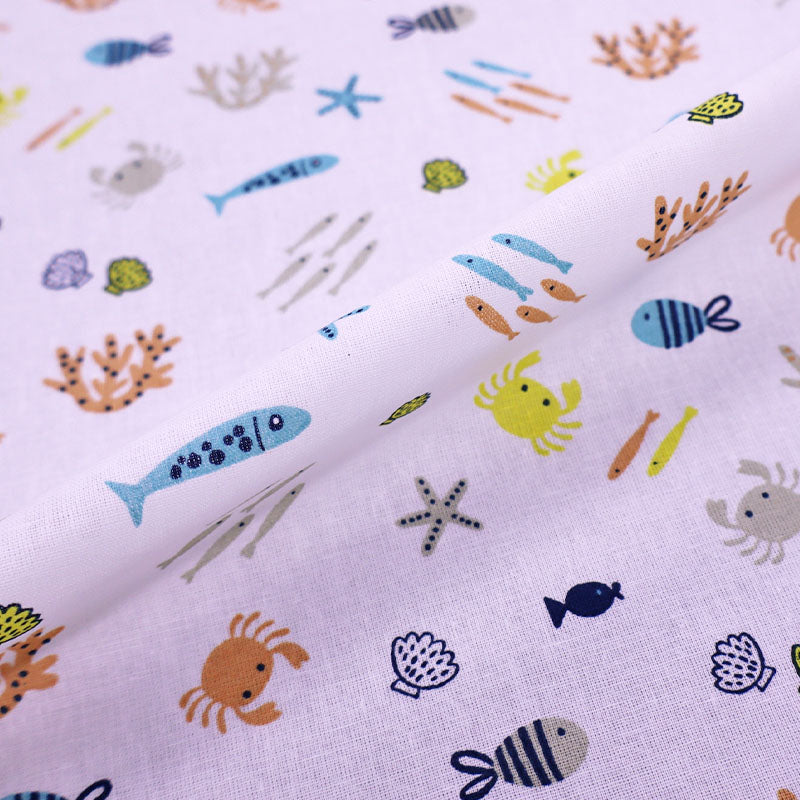 Fish Print White Wide Width 100% Cotton Fabric