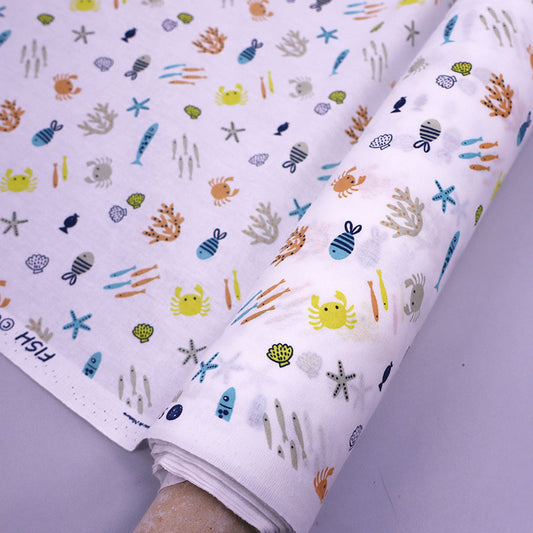 Fish Print White Wide Width 100% Cotton Fabric