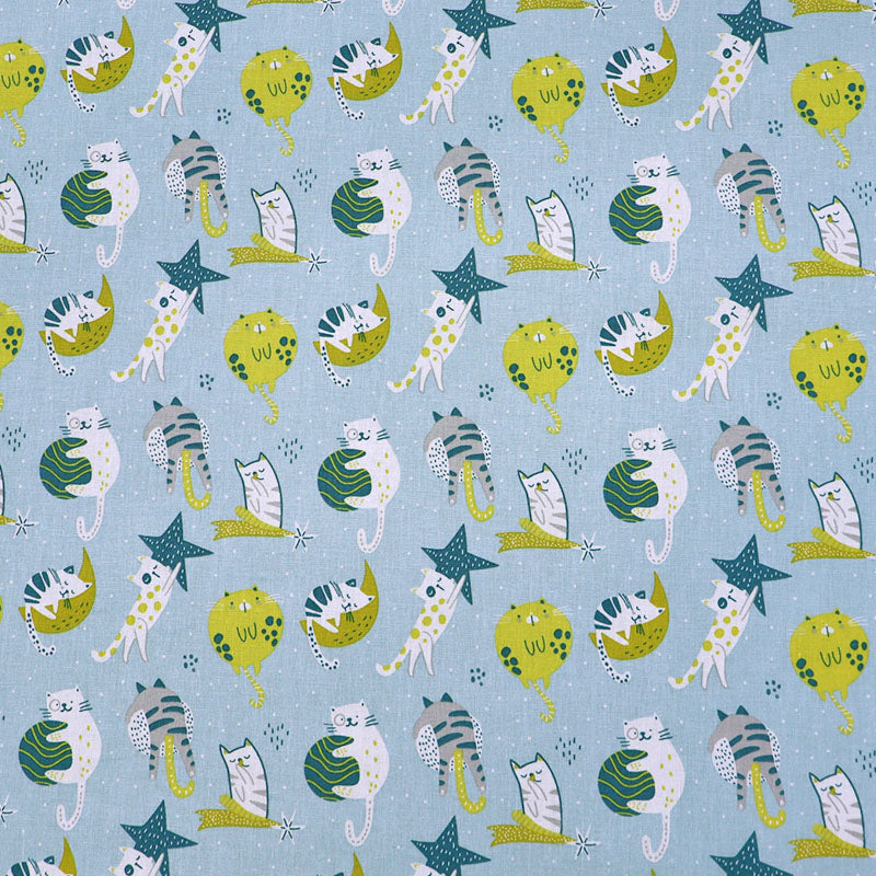 100% Cotton Pale Blue Cat Print Cotton Fabric