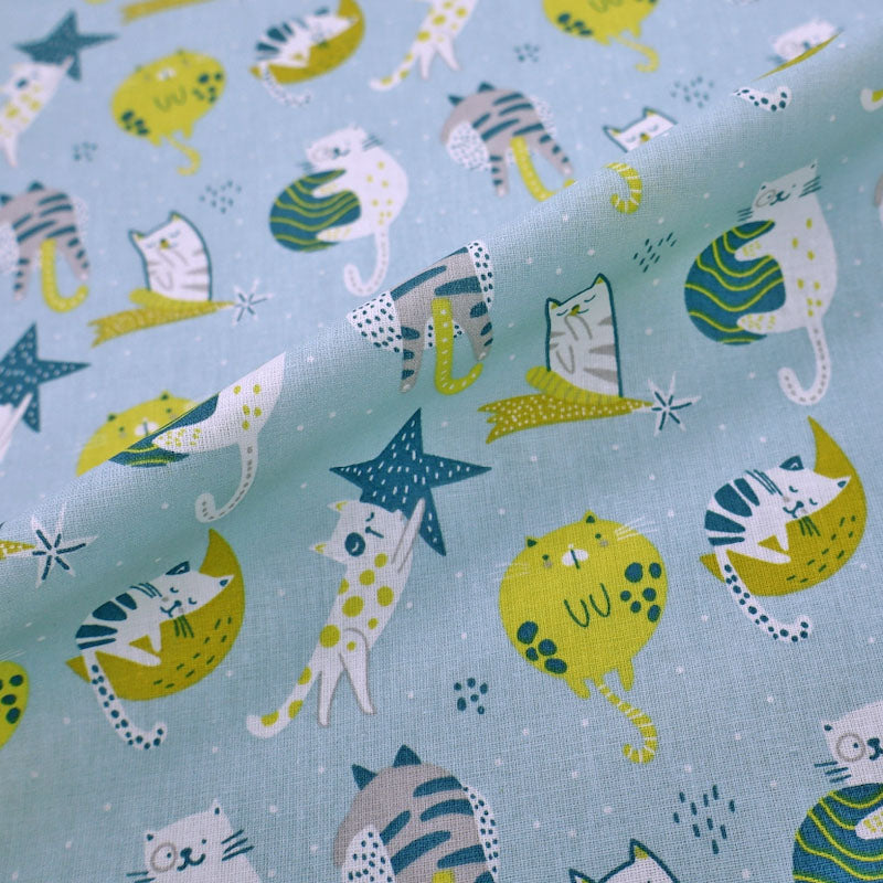 100% Cotton Pale Blue Cat Print Cotton Fabric