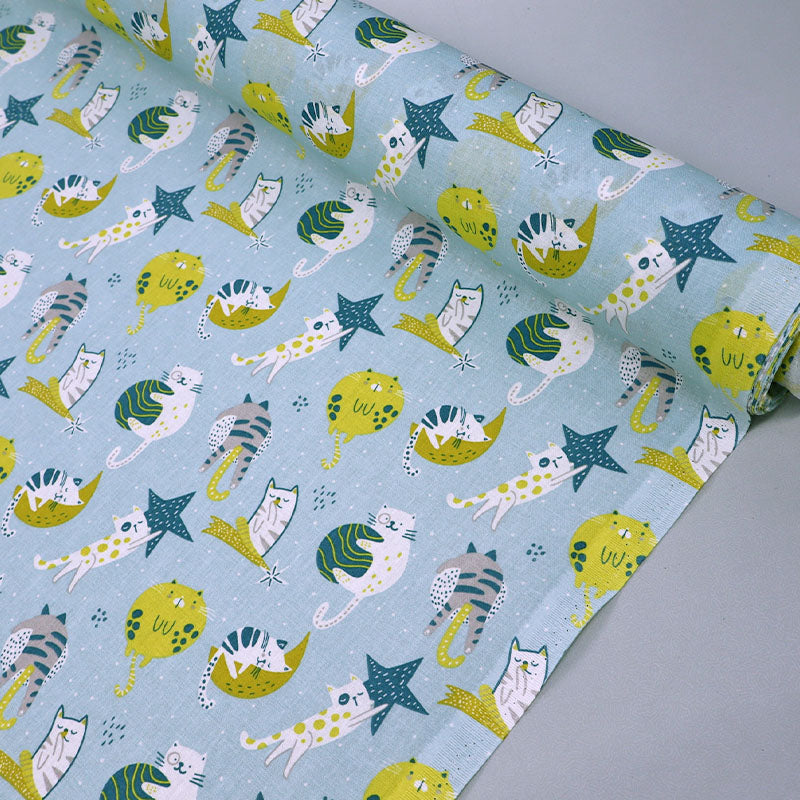 100% Cotton Pale Blue Cat Print Cotton Fabric