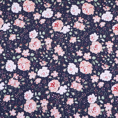 100% Cotton Navy and Pink Rose Print Cotton Fabric