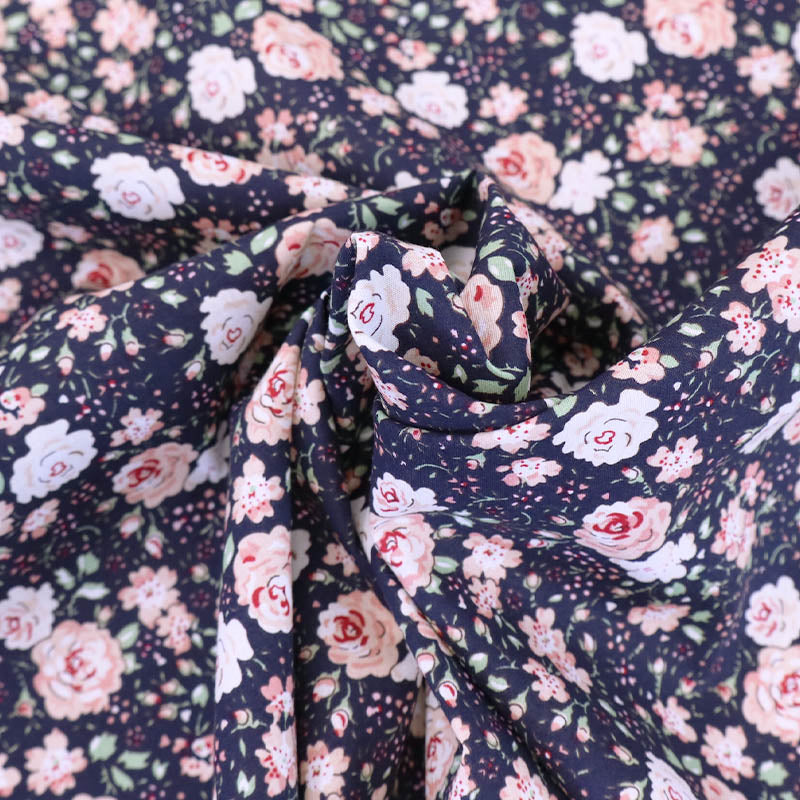 100% Cotton Navy and Pink Rose Print Cotton Fabric