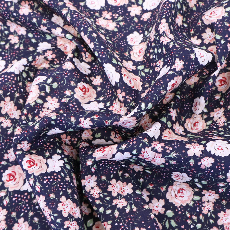 100% Cotton Navy and Pink Rose Print Cotton Fabric