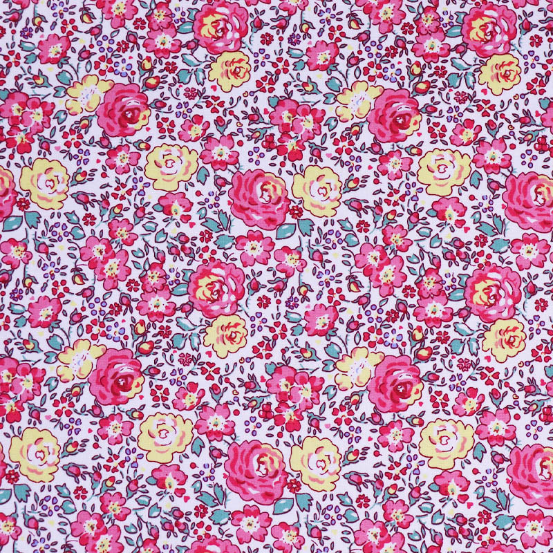 100% Cotton Pink and Yellow Rose Print Cotton Fabric