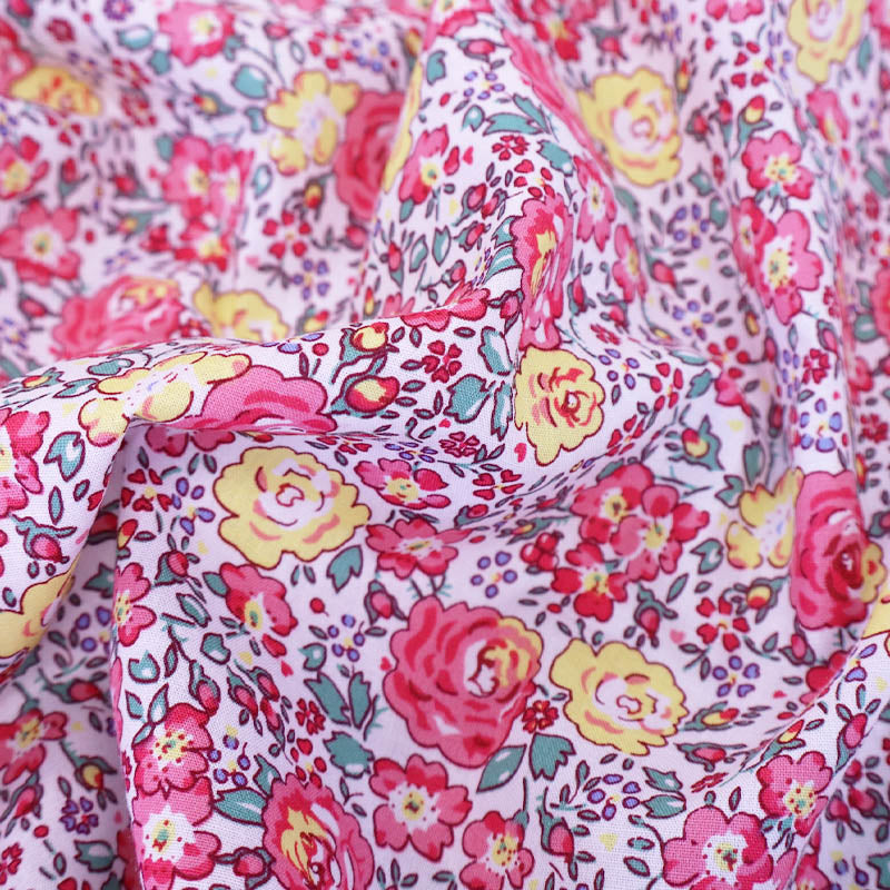 100% Cotton Pink and Yellow Rose Print Cotton Fabric