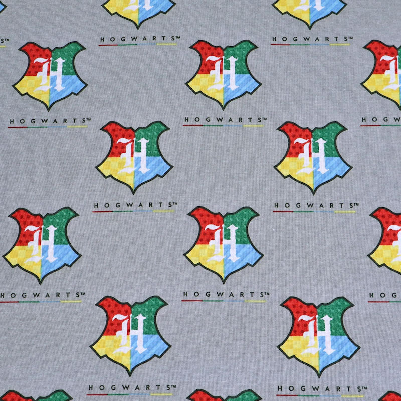 100% Cotton Grey Harry Potter Fabric - Hogwarts