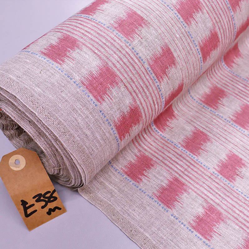 100% Linen Pink and Blue Linen Ikat Style Furnishing Fabric