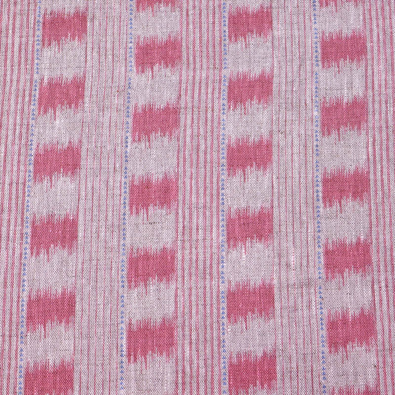 100% Linen Pink and Blue Linen Ikat Style Furnishing Fabric