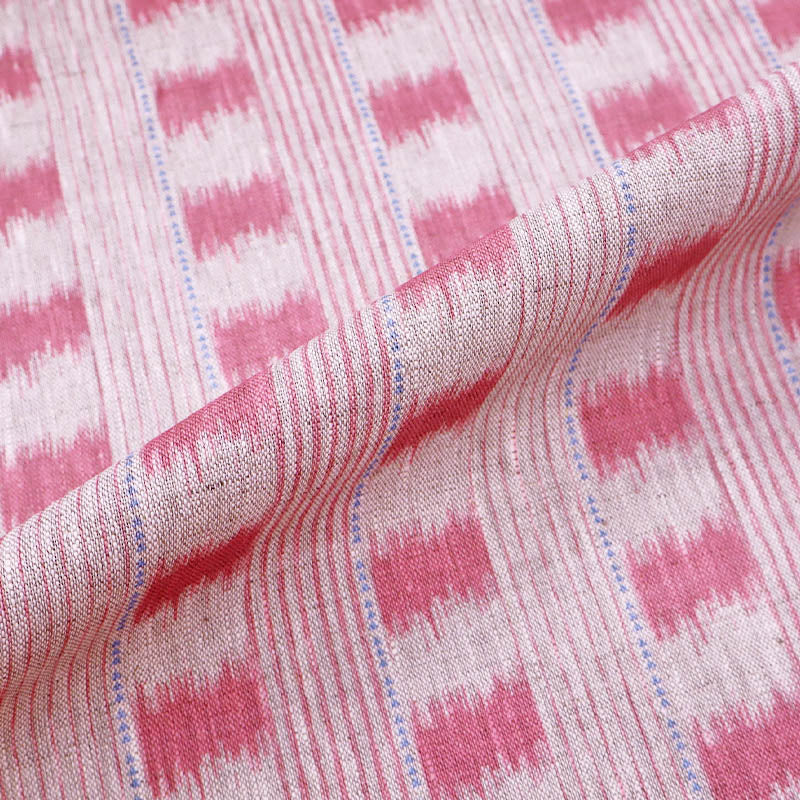 100% Linen Pink and Blue Linen Ikat Style Furnishing Fabric