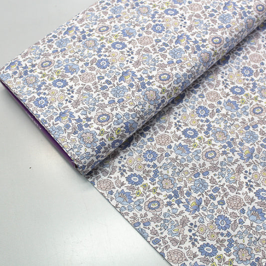 Cream and Blue Floral 100% Cotton Lawn Fabric
