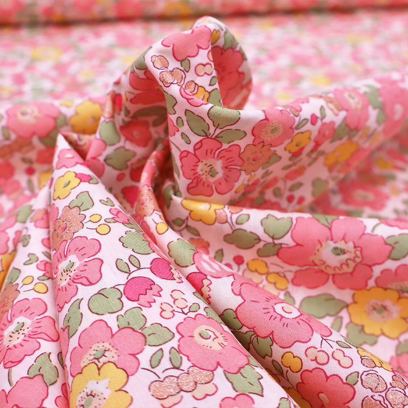 100% Cotton Liberty Fabrics Tana Lawn™ Fabric - Betsy - Pink and Gold