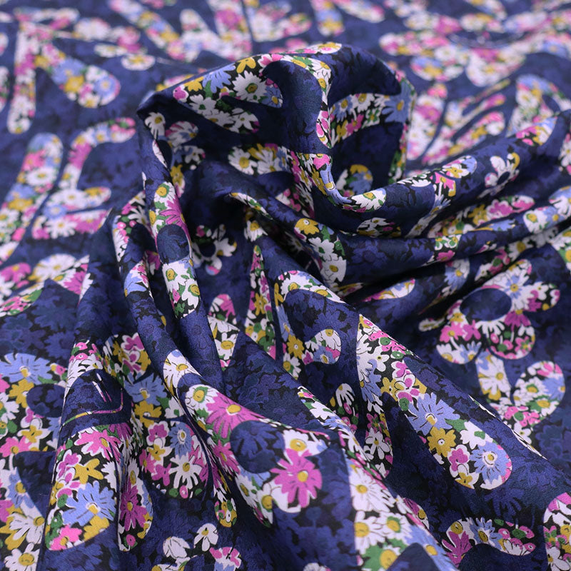 100% Cotton Blue and Purple Floral Liberty Fabric - Flower Power