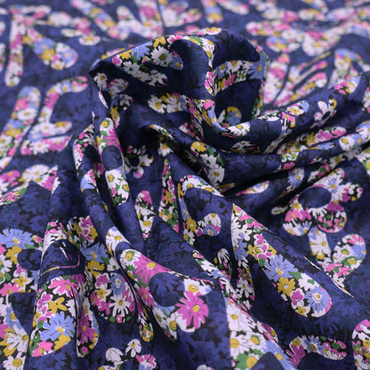 100% Cotton Blue and Purple Floral Liberty Fabric - Flower Power