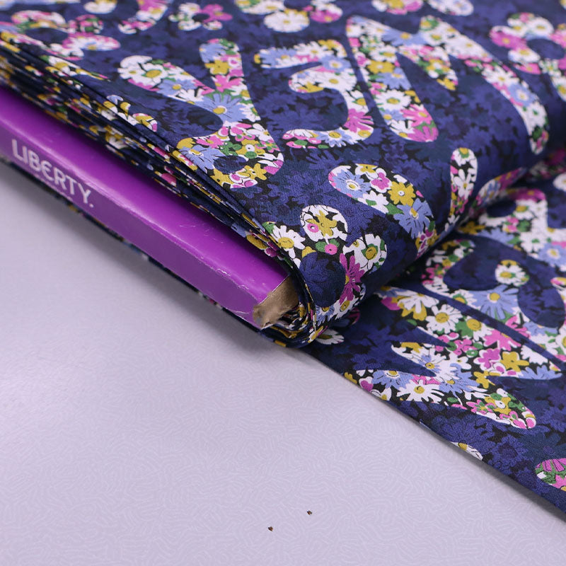 100% Cotton Blue and Purple Floral Liberty Fabric - Flower Power