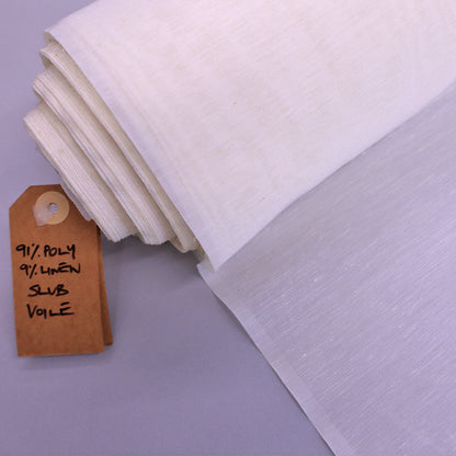 91% Polyester 9% Linen Cream Slub Voile Fabric