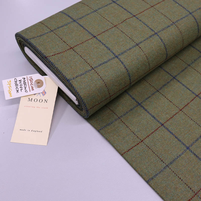 100% Merino Wool Fabric - Green Check