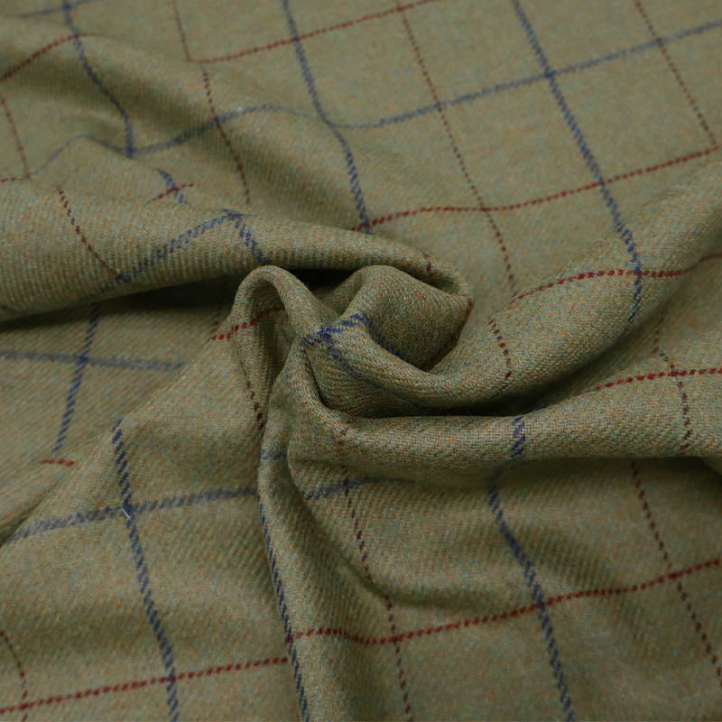 100% Merino Wool Fabric - Green Check