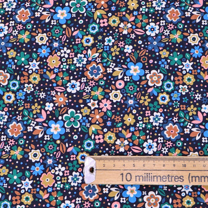 Navy Floral Needlecord - Ditsy Daisy