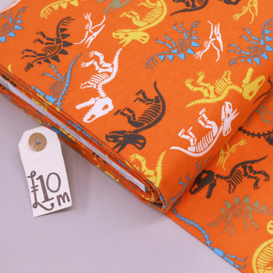 100% Cotton Orange Flannel Fabric Children's Dinosaur Print