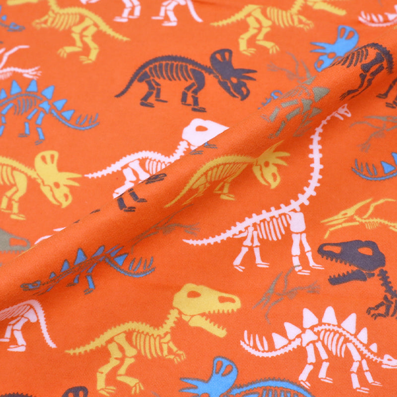 100% Cotton Orange Flannel Fabric Children's Dinosaur Print