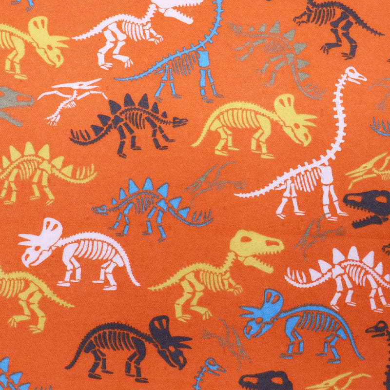 100% Cotton Orange Flannel Fabric Children's Dinosaur Print