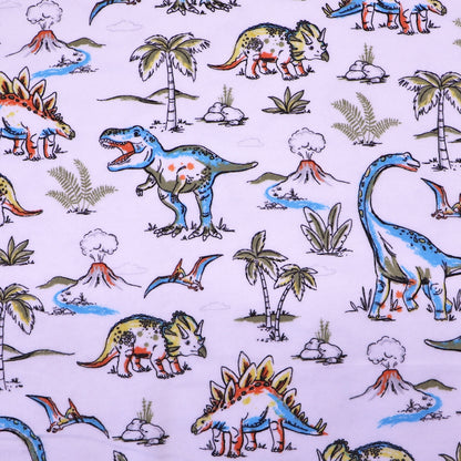 White flannel fabric 100% brushed cotton - children's dinosaur print