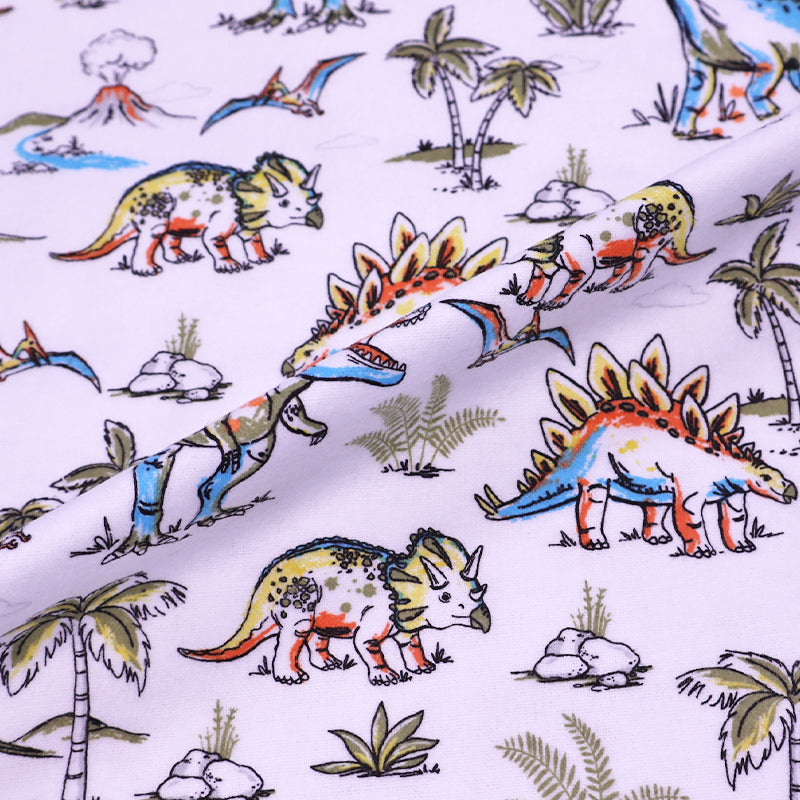 White flannel fabric 100% brushed cotton - children's dinosaur print