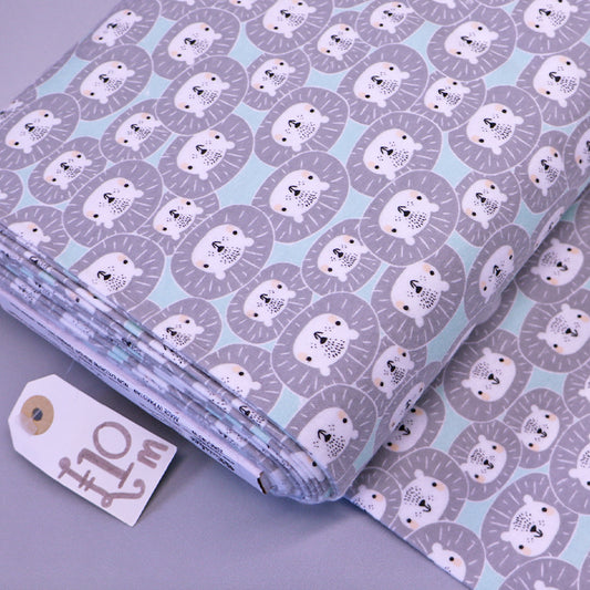 Novelty Brushed Cotton - Grey - Sleeping Lions