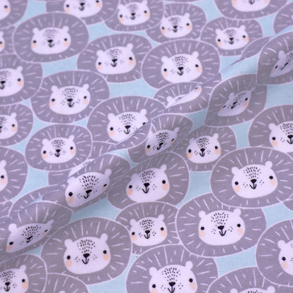 Novelty Brushed Cotton - Grey - Sleeping Lions