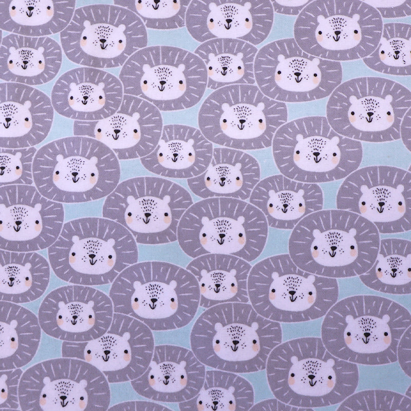 Novelty Brushed Cotton - Grey - Sleeping Lions