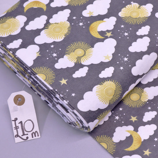 Children's Flannel Fabric 100% Cotton, Moon and Stars Fabric